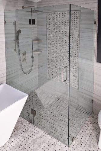 90 Degree Shower with Brushed Nickel Tubular Handle Hardware