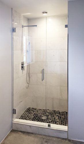 Inline Glass Shower Doors Polished Chrome Hardware with Mitered Handle