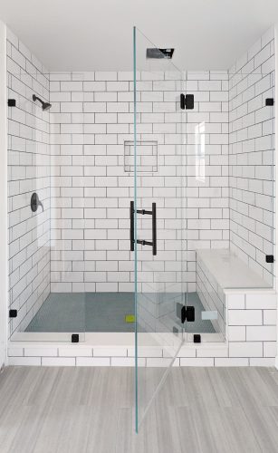 Inline Shower Door 3 Piece Low Iron Glass with Matte Black Hardware
